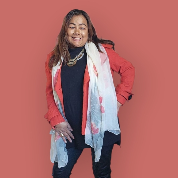 Floral Cream and Red Scarf - Picture 10 of 10